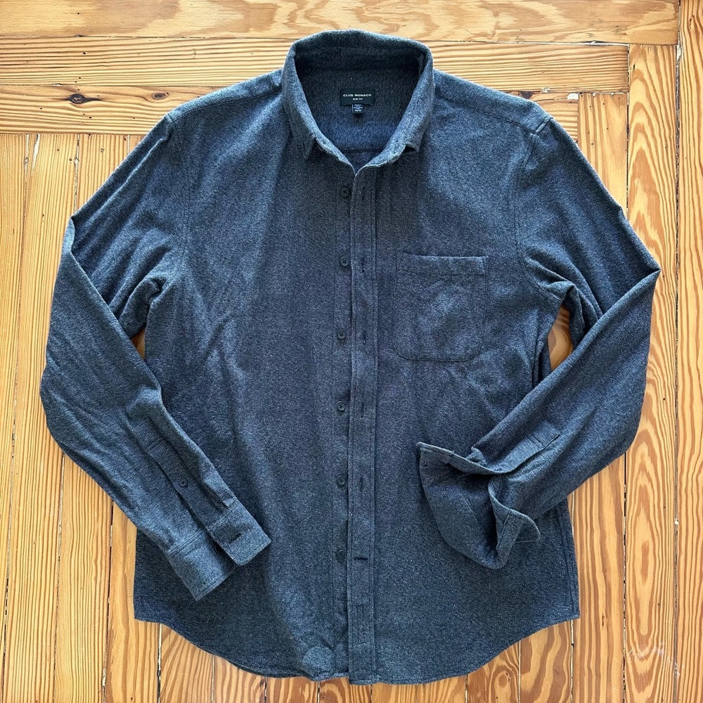 Club Monaco Charcoal Twill Flannel Button-Down
